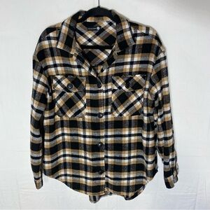 Johnnie’s Jeans Black Tan White Plaid Button Up Casual Shirt Shacket S